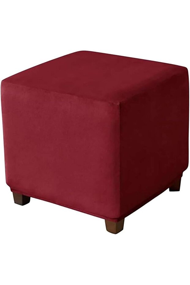 Velvet square footstool cover, cube footstool cover with elastic band protective cover (red)