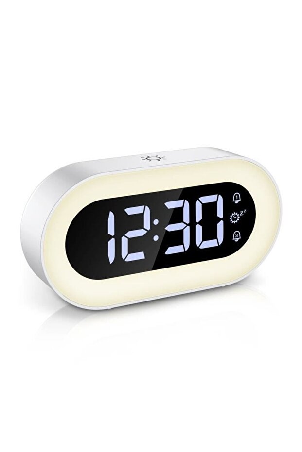 Digital alarm clock, LED alarm clock, with night light, snooze function, adjustable brightness, and daytime mode (white).