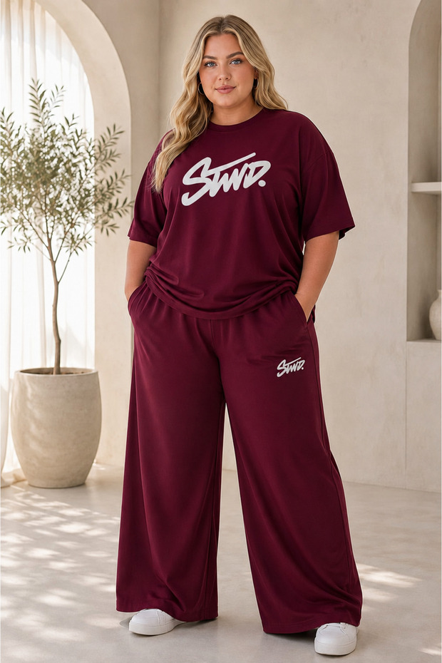 Women's Printed T-Shirt and High-Waisted Wide-Leg Pants Two-Piece Set