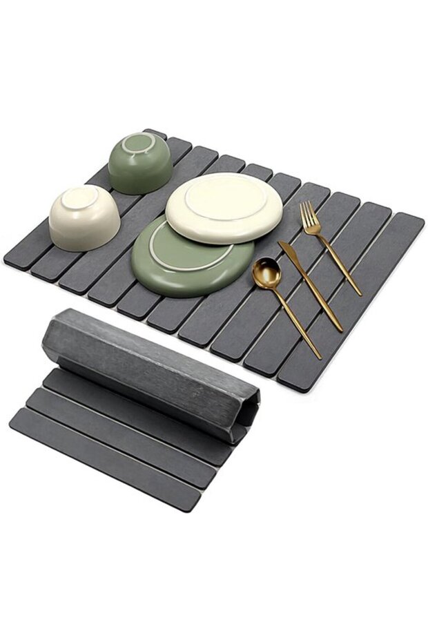 Tableware Draining Mat - Kitchen Drip Mat - Dry Work - Fast Absorbing - 60 x 40 cm - Dark Grey