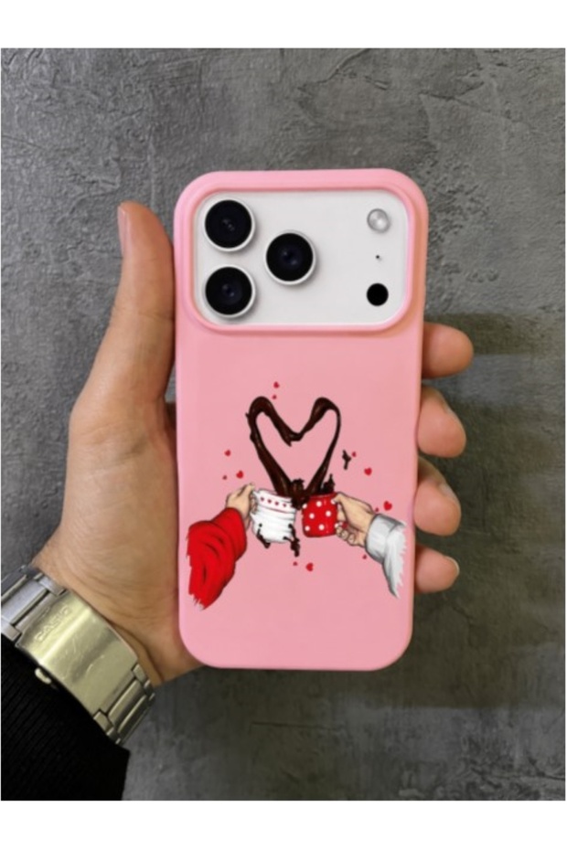 iPhone 17 Pro Max - 18 Pro Max Compatible Coffee Cups and Splash Pattern Pink Case Pink Case