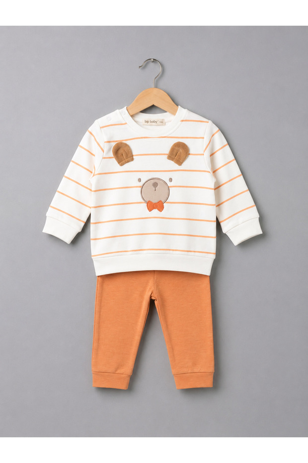Baby Boy Children's Double Set with Teddy Bear Ears Printed