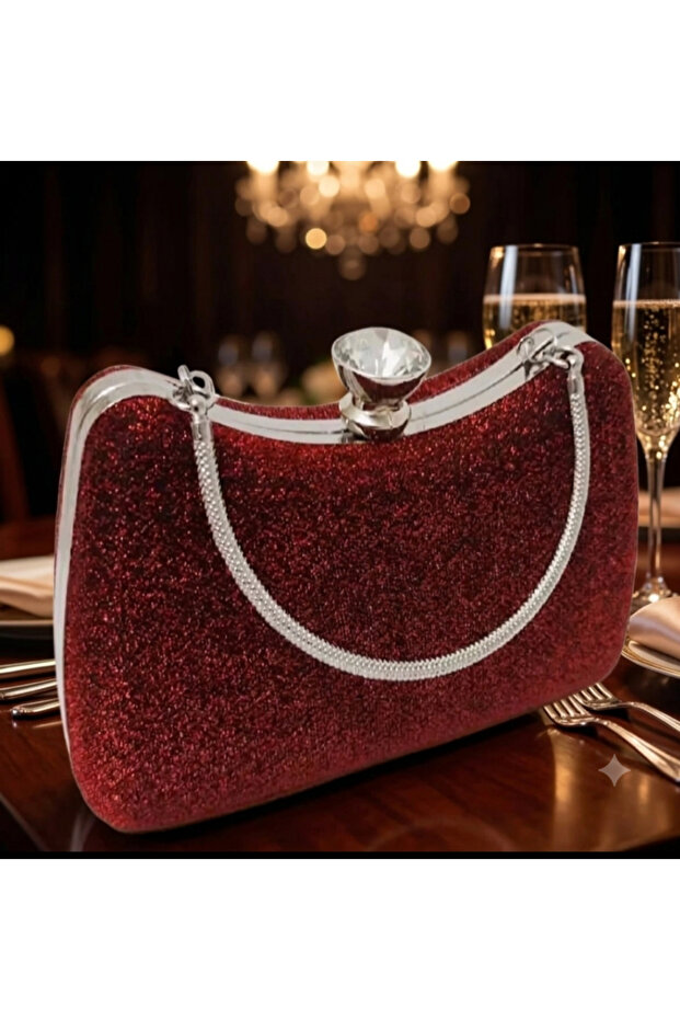 Silver Glitter Women's Evening Dress Bag with Chain and Armlet