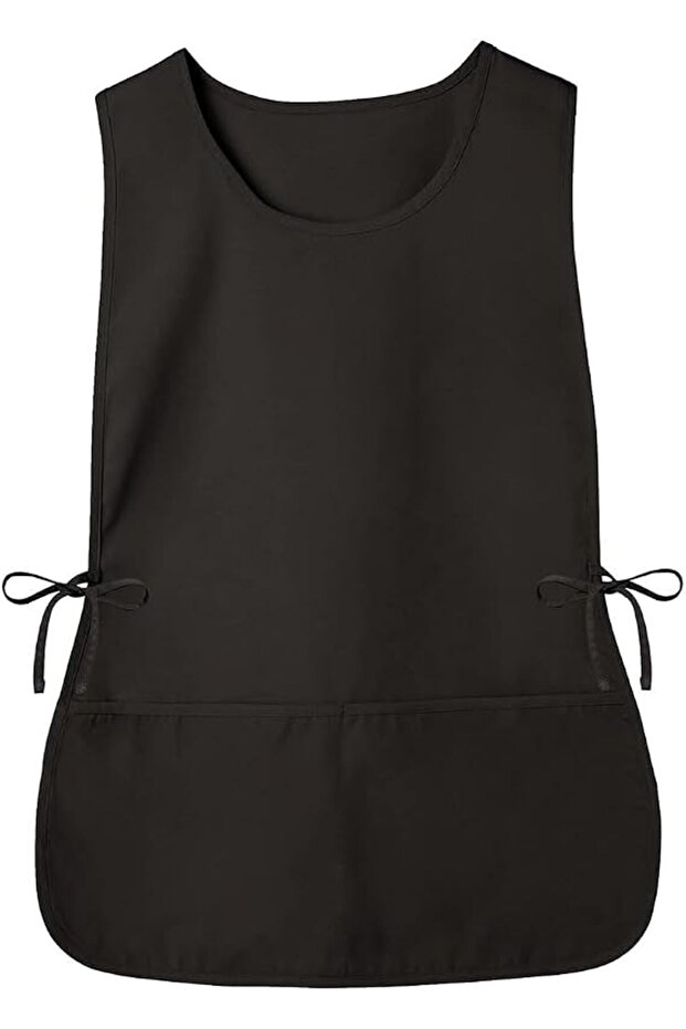 Smock-style apron with side ties and two deep pockets, unisex, suitable for kitchen work - black