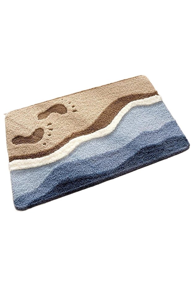 Rug | Non-slip plush bathroom mat: Comfortable and durable decorative rug – perfect for bathrooms, kitchens, and entryways (brown-blue, 40x60cm)