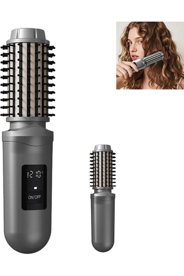 Heated straightener with 2600mAh battery – cordless USB styler with negative ion technology, 2-in-1 straightener and curler, portable – grey