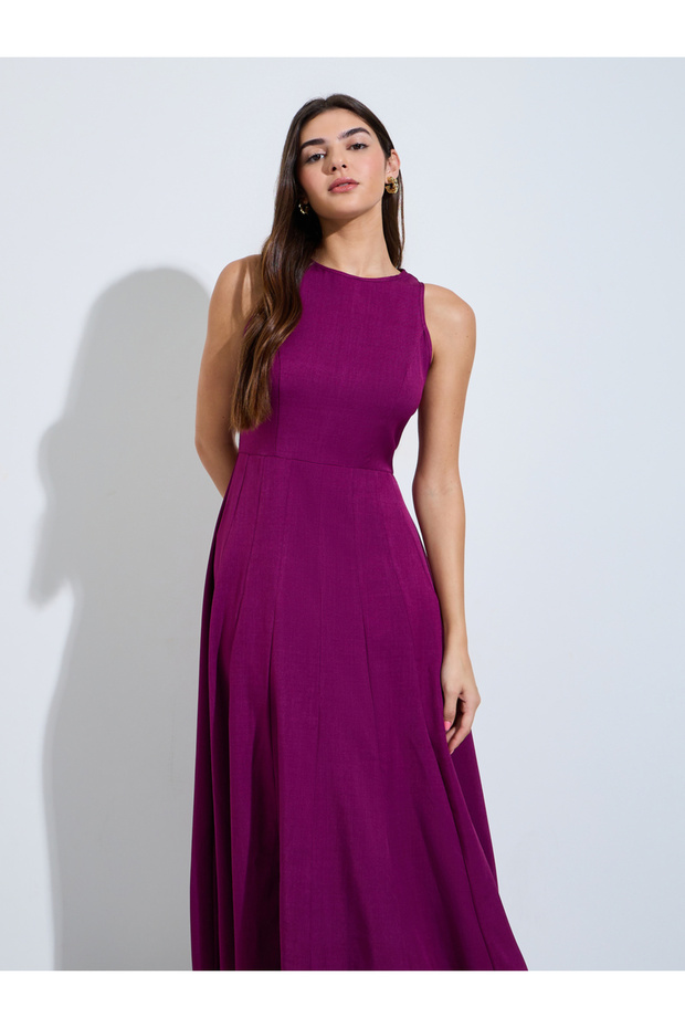 Magenta Sleeveless A-Line Midi Dress