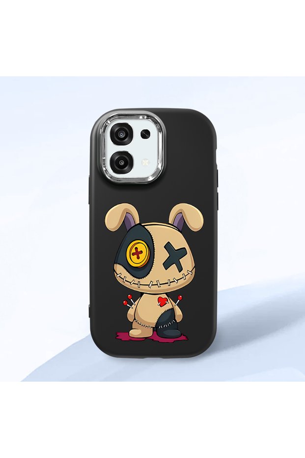 Oppo A6 Pro Compatible Case Camera Protector Black Silicone Couple Phone Case Character Patterned