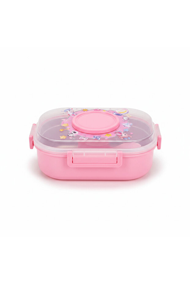 Pink 2-Section Children's Lunch Box with Spoon — 20×13 cm