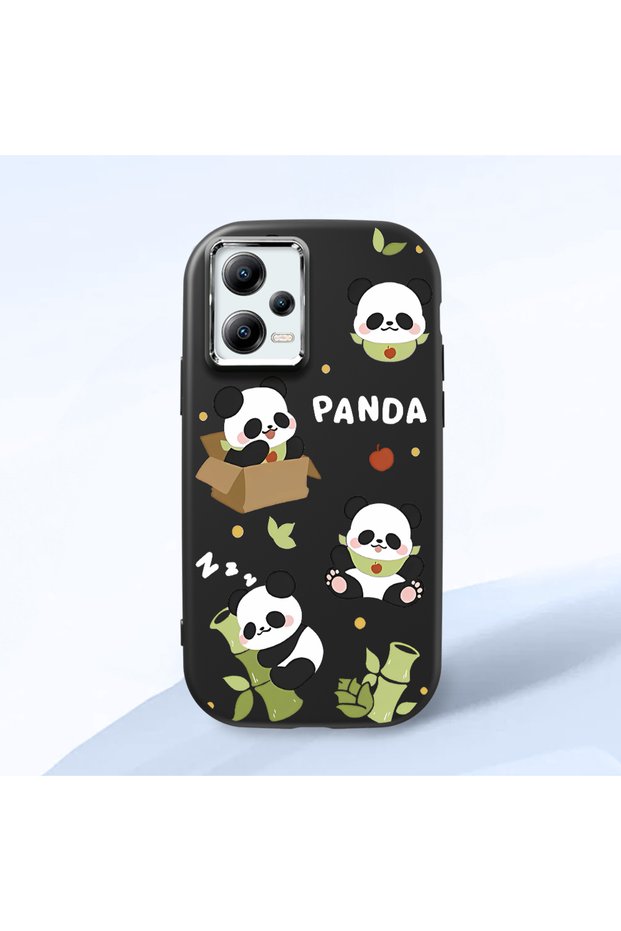 Poco X5 5g Compatible Case Camera Protector Black Silicone Couple Phone Case Panda Pattern