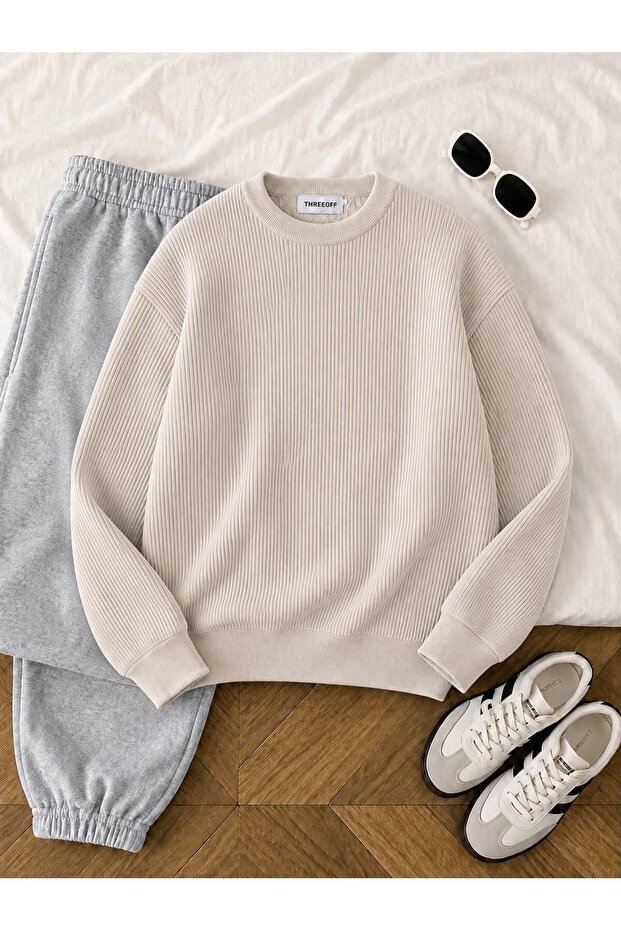 Women's Oversize Thessaloniki Knitted Sweater Crew Neck Comfortable Fit Basic Soft Textured Winter Sweater