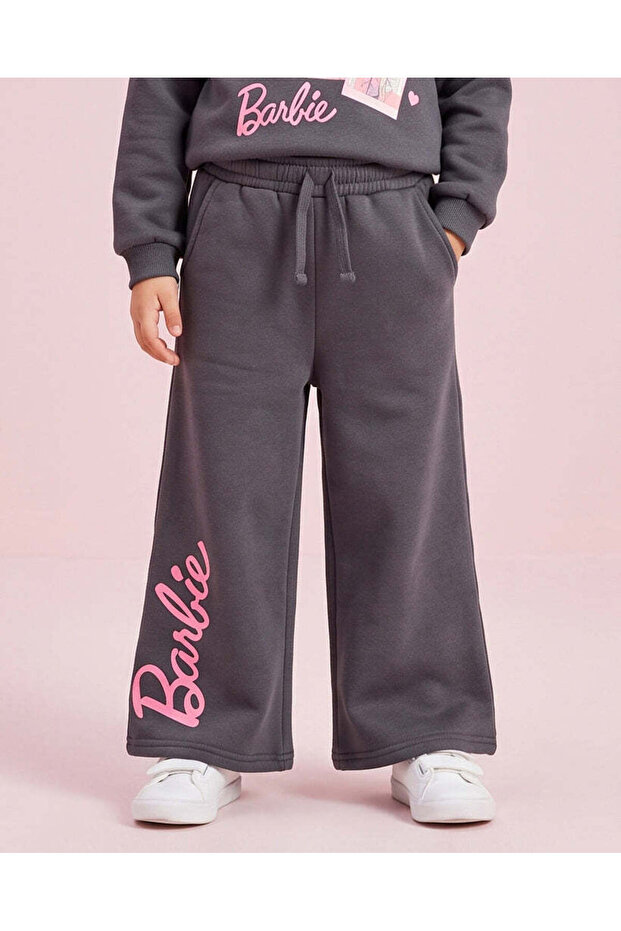 Girls Charcoal Barbie Wide Leg Track Pants