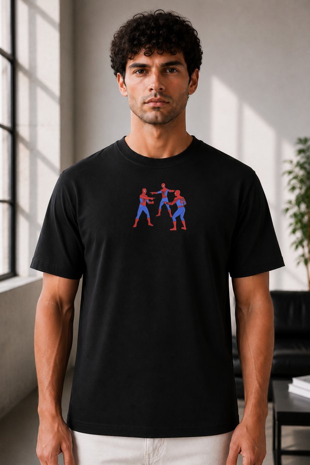 Unisex Oversize Embroidered Spider-Man Meme Design 100% Cotton T-Shirt