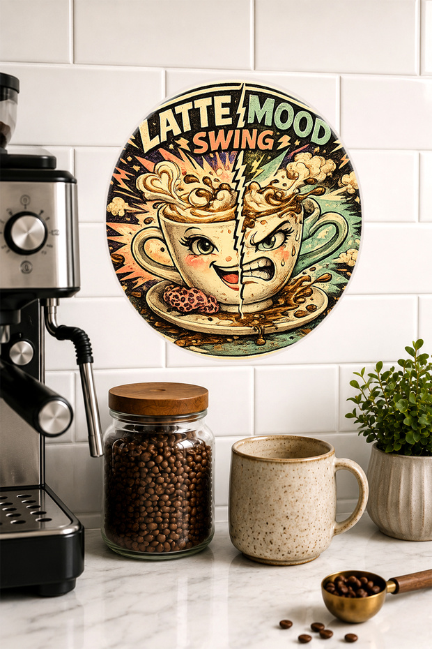 Latte Mood Swing Two-Faced Fun Cup Round Mdf Table Coffee