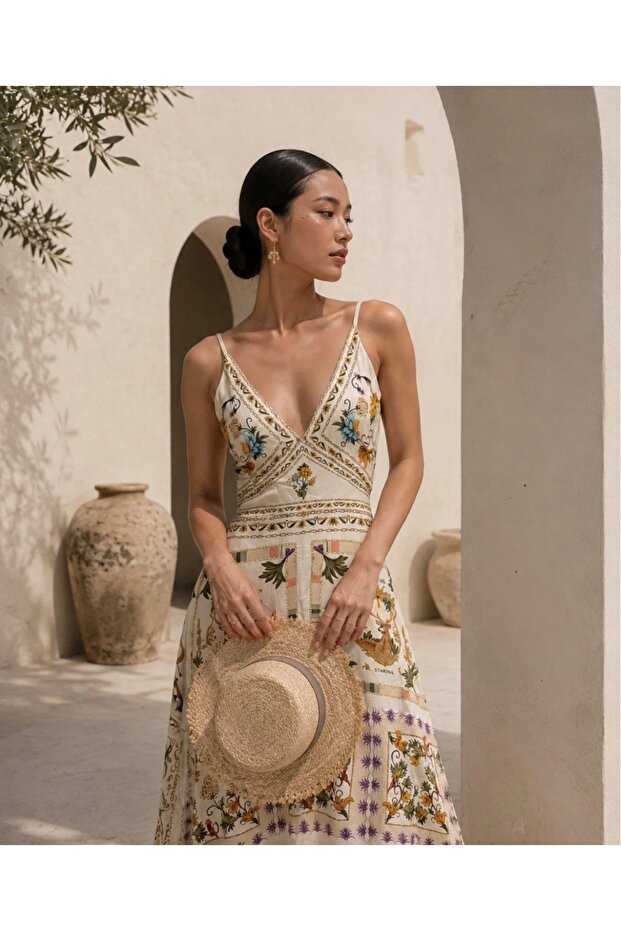 Retro Bow-Back Silk-Blend Midi Cotton Dress