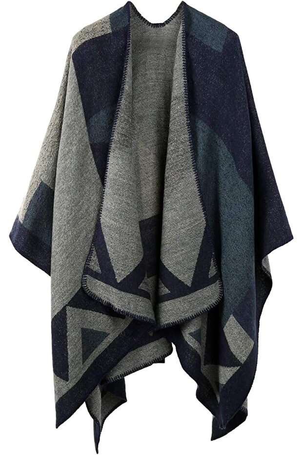 Winter Shawl Wraps Poncho Cape - Women’s Warm Open Front Printed Reversible Oversized Blanket Cardig