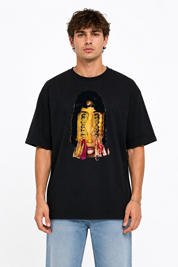 Unisex Women's Men's Flowy Patterned Front Printed Design Printed Oversized Thick Fabric Relaxed Cut T-Shirt
