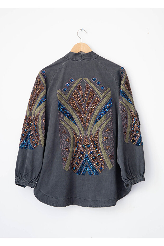 Ethnic Embroidered Oversized Denim Kimono
