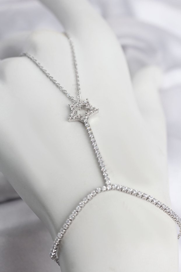 Silver Brass Zircon Star Shahmeran for Elegant Hands