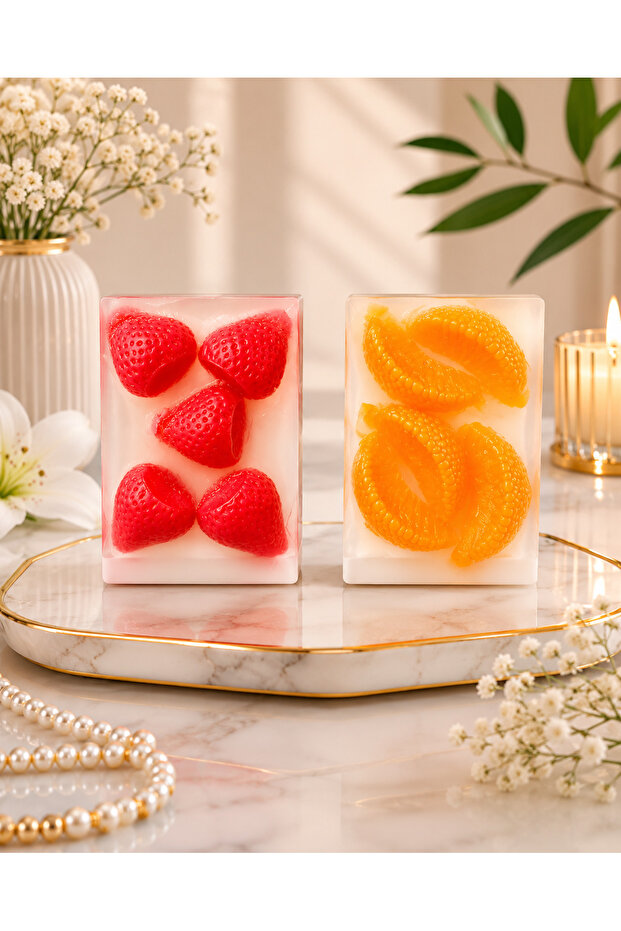 Decorative Scented Strawberry and Tangerine Themed Soaps Gift Set 2 Pieces Made in Limited Edition!