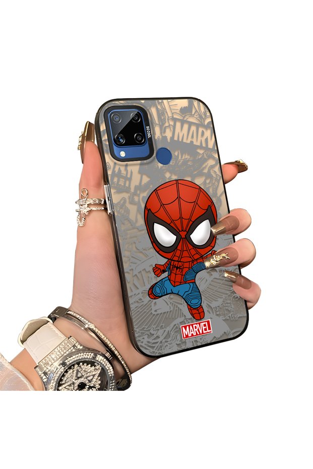 Realme C15 Compatible Spider Man Patterned Silicone Edge Hard Back Case Couple Phone Case