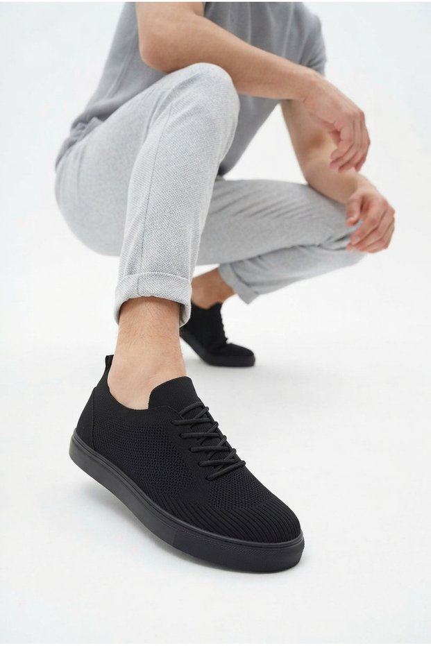 Zrk-X101 Premium Breathable Black Knitwear Lace-Up Casual Men's Sneaker