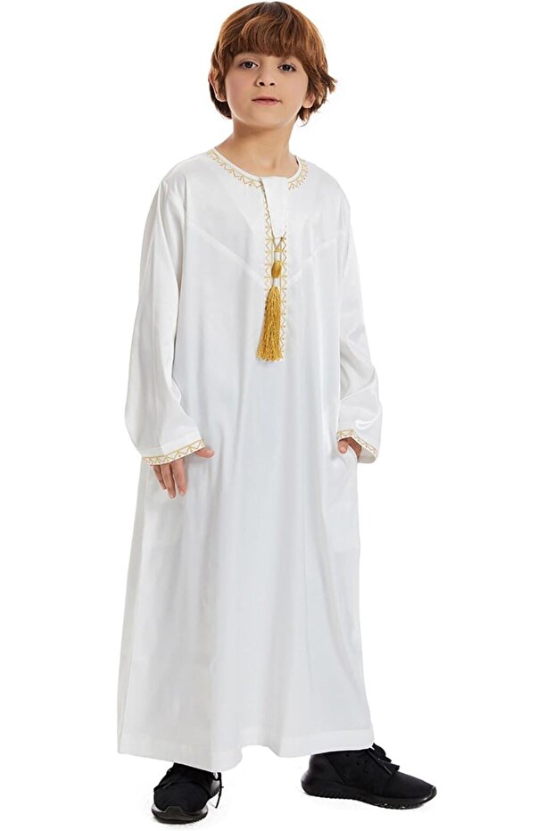 Boys Coat & Jacket Product Category Arabic Thobe Muslim Thobe Long Sleeve Kaftan Crew Robe National