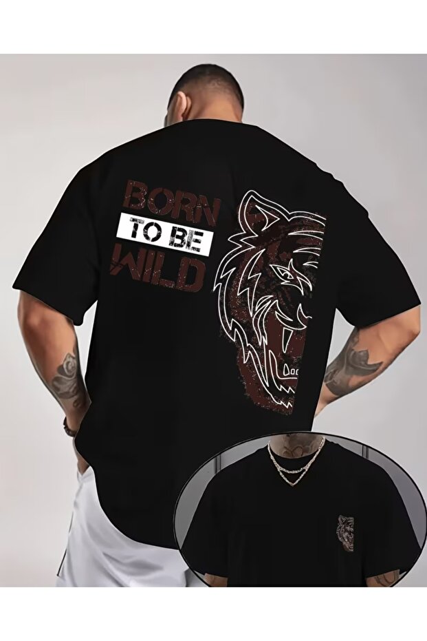 Men's White Oversize T-Shirt – Born to Be Wild Printed, Tiger Design