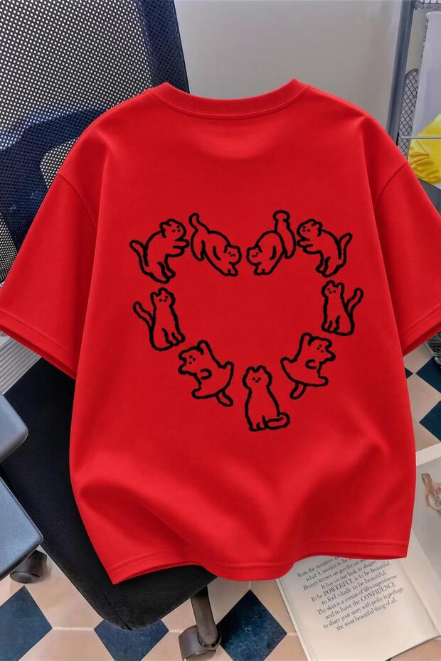 Cat Heart Pattern Oversize/Relaxed Cut Short Sleeve T-Shirt