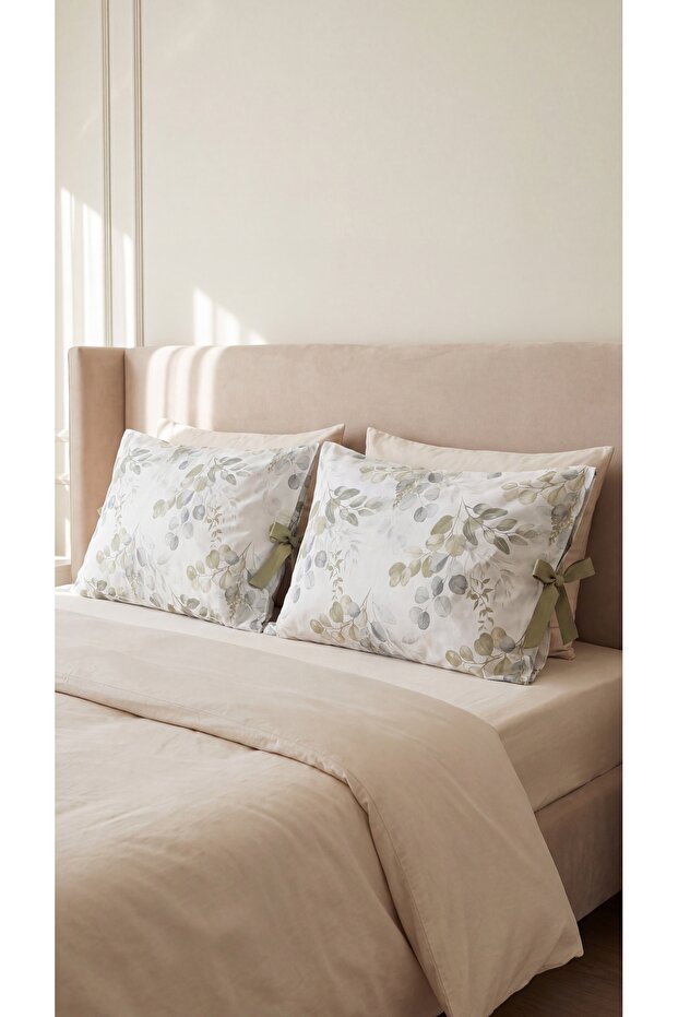 Eucalyptus Patterned Lace Pillowcase 50X70 cm | 100% Cotton Decorative Pillowcase