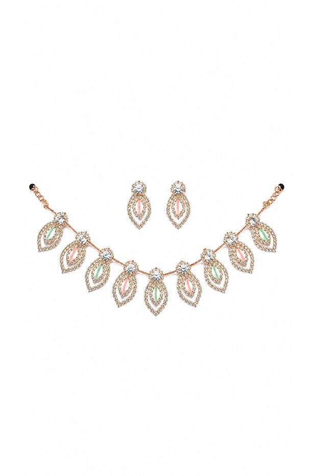 Jewellery Set Rose Gold Crystal Marquise Necklace & Earrings