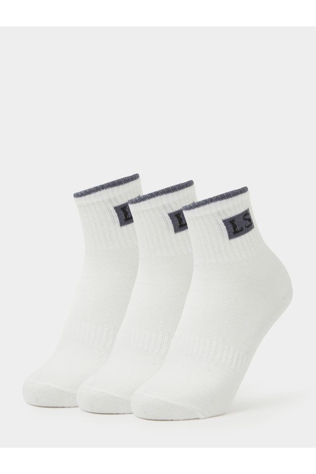 Pack of 3 - Embroidered Detail Ribbed Cuff Quarter Socks