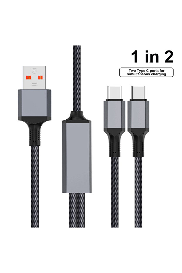 2m Black A to CC 2 in 1 USB C to Dual Type C PD Fast Charging Data Cable,Multi Functional Braided Co