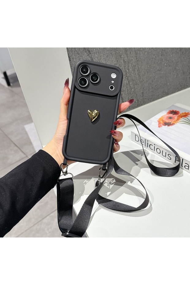 iPhone17 Pro Max Balck Cute Korean 3D Golden Love Heart Soft Case For iPhone 17 11 12 13 14 15 Pro M