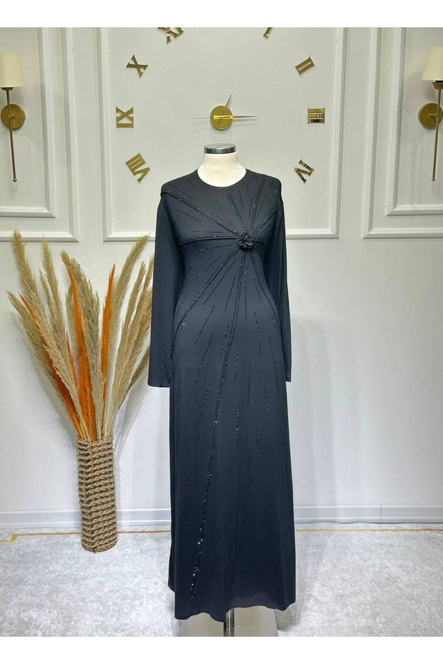 Women's New Season Floral Motif Stone Detailed Combed Cotton Dress