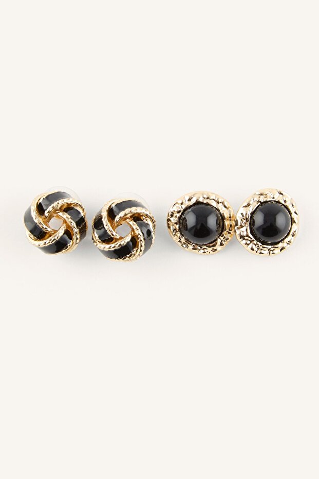 Women's Knot and Round Detailed 2-Piece Earrings I4276Axns
