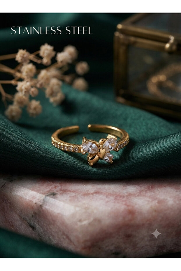 Gold Color Zircon Stone Butterfly Model Adjustable Ring