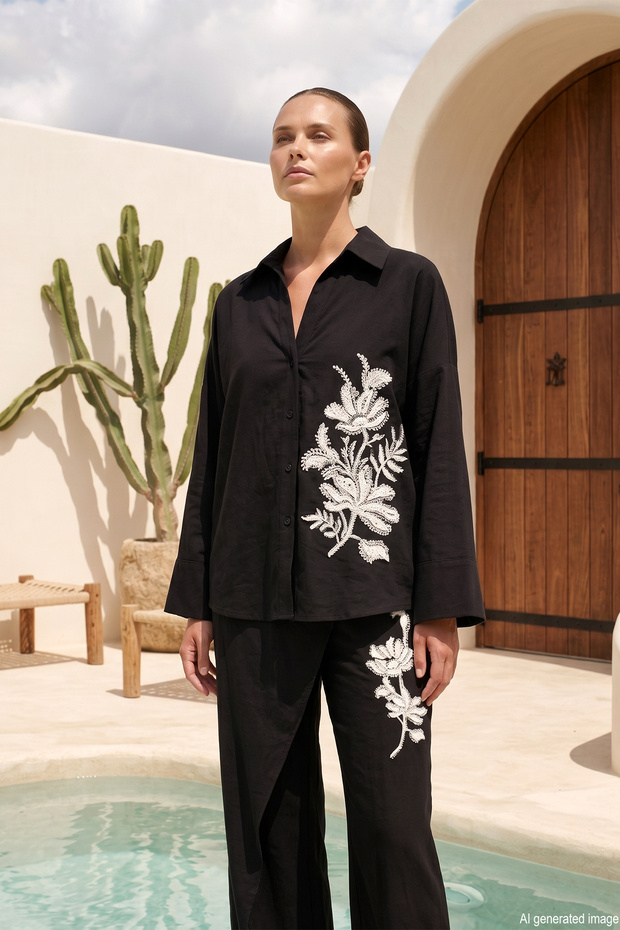 Linen Embroidered Set 5211 Black