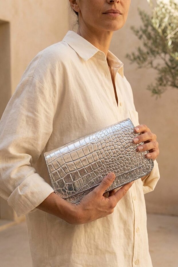Rovel Silver Crocodile Women's Shoulder Bag
