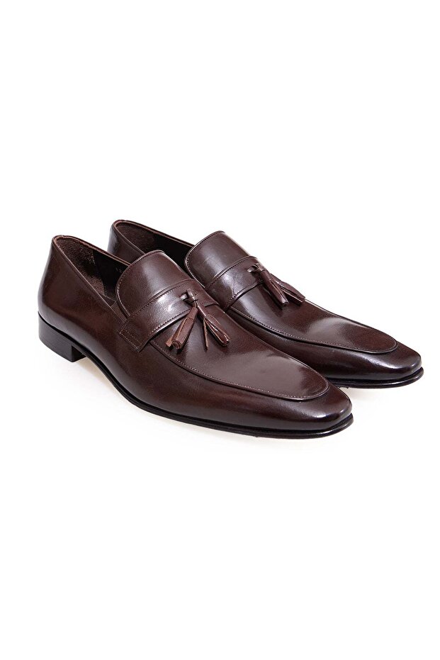 Brown Laceless Genuine Leather Men's Shoes
