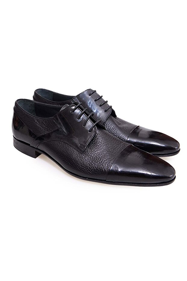 Black Color Lace-Up Genuine Leather Leather Sole Men's Shoes