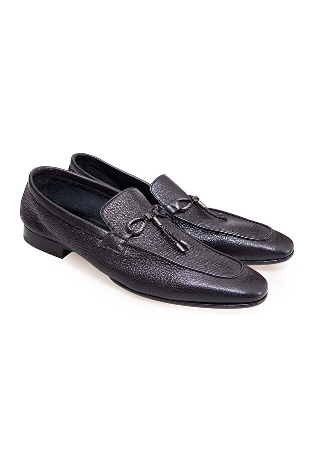 Black Color Laceless Genuine Leather Men's Shoes