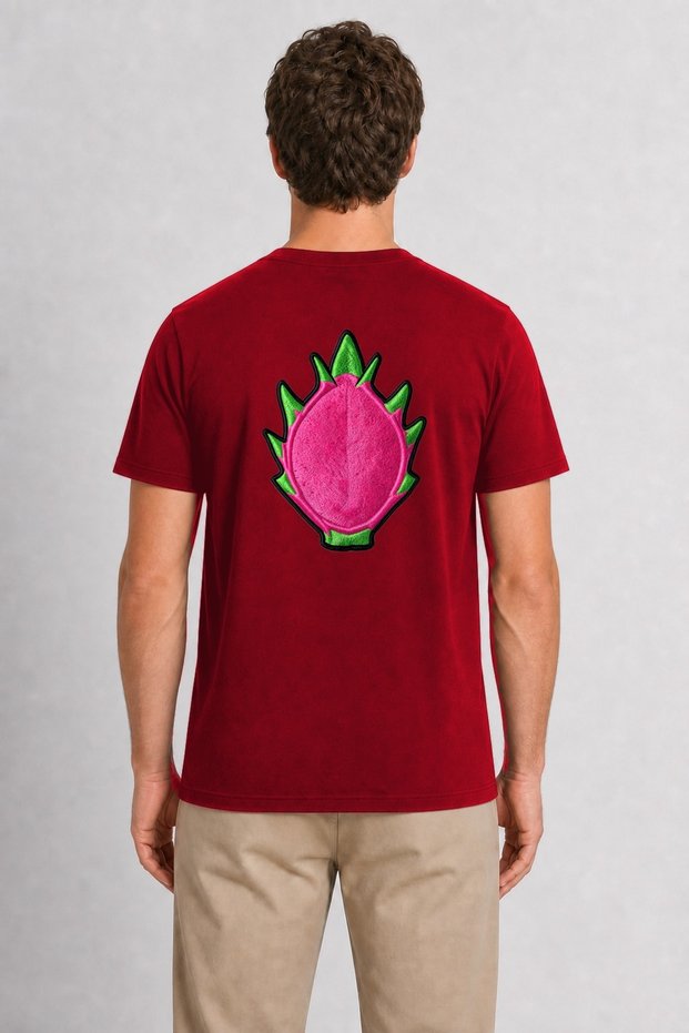 Men's Brave Dragon Fruit Back Print T-Shirt with Back Print - Red