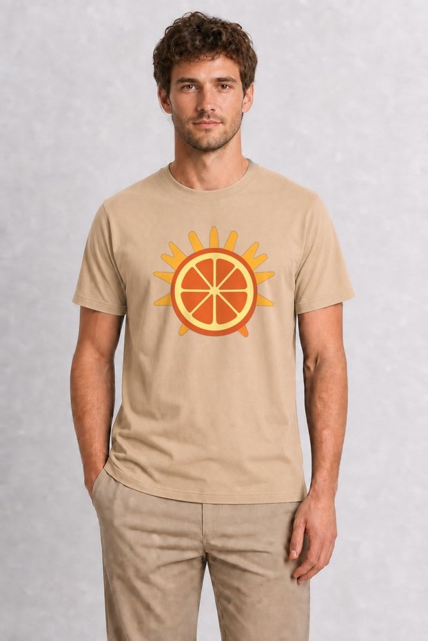 Retro Orange Slice Graphic Print T-Shirt - Cream