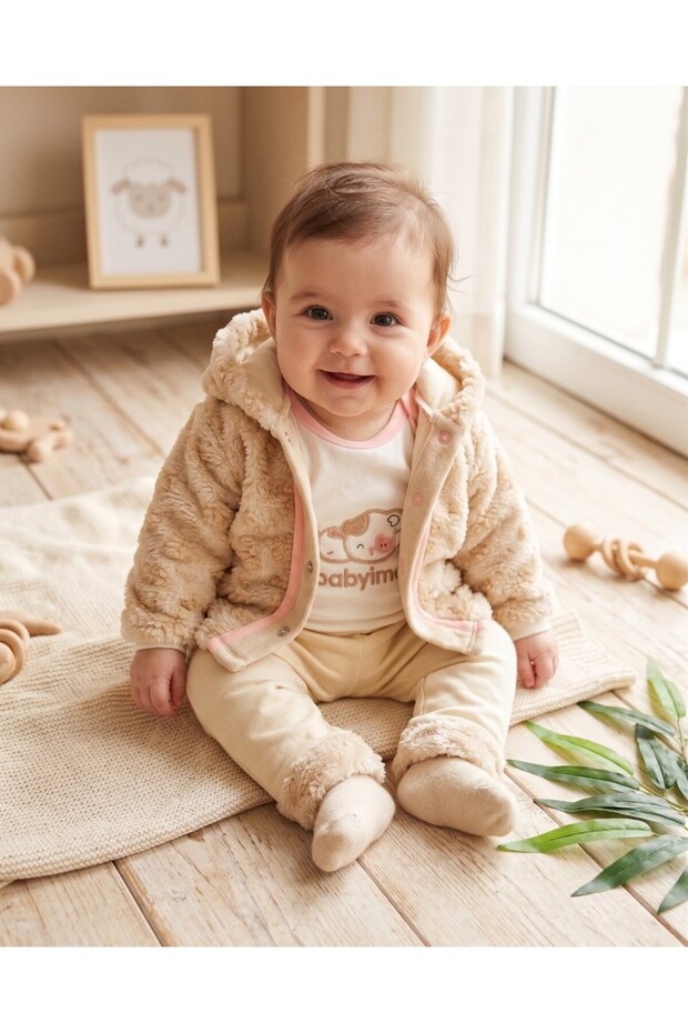 Baby Girl Winter Fur Cardigan 3-Piece Newborn Set for 0-3-6-9 Months