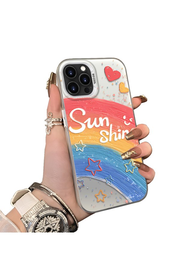 حافظة هاتف من السيليكون ذات حافة صلبة وظهر صلب متوافقة مع هاتف iPhone 12 Pro Max، حافظة هاتف بنمط قوس قزح