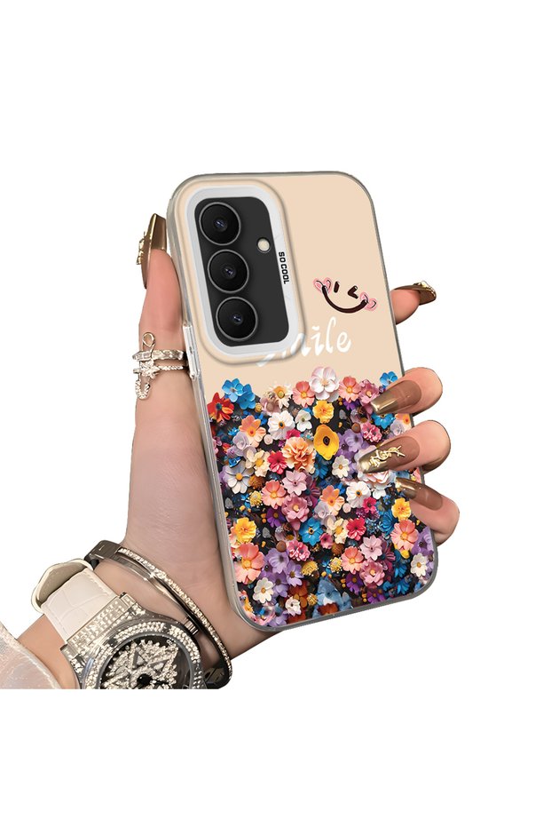 Samsung Galaxy S25 Fe Compatible Silicone Edge Hard Back Case Couple Phone Case with Floral Pattern