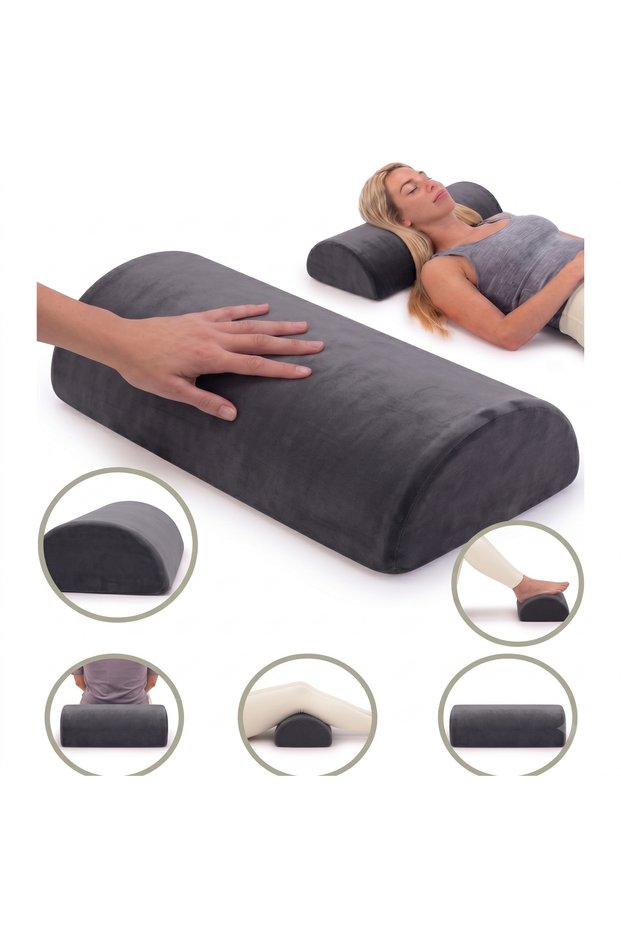 Multi-Purpose Visco Half Cylinder Pillow with Smoked Velvet Cover Orthopedic Neck Pillow Soft Pillow for Waist Neck Leg 42*18*9 cm
