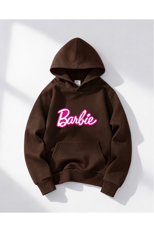 Oversize Hooded Barbie Printed Sweatshirt for Girls