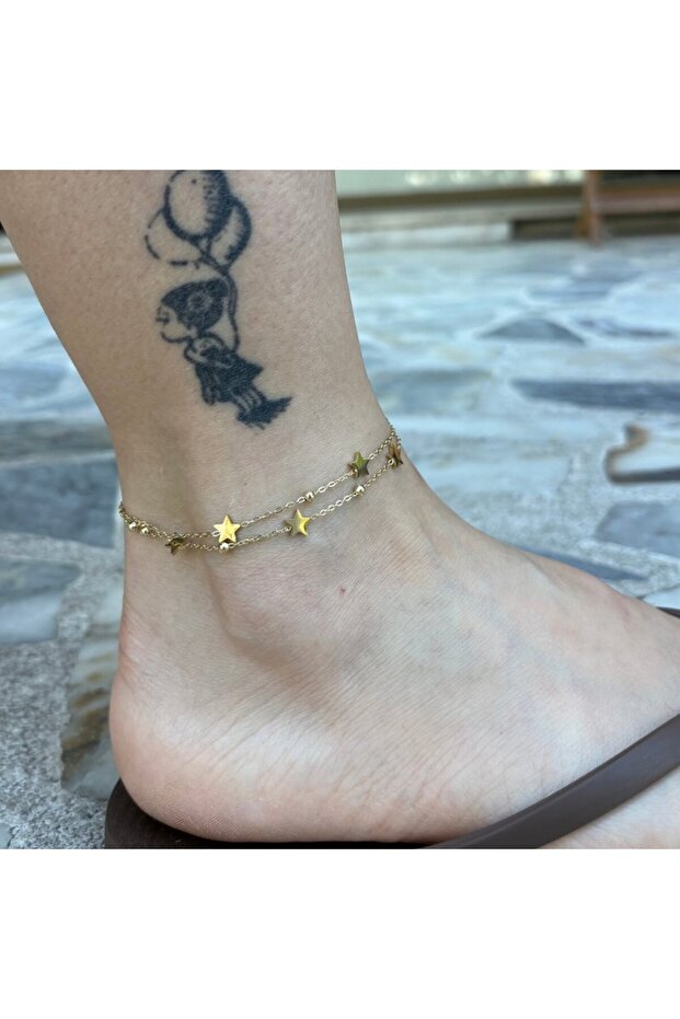Star Chain Double Row Steel Anklet